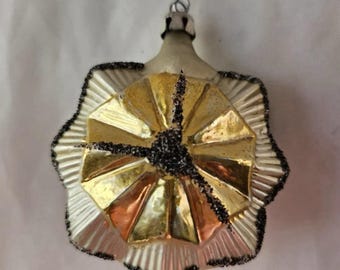 VTG West Germany Blown Glass Christmas Ornament Snowflake Star Mica Ribbed