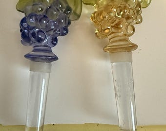 Mikasa Crystal Glass Wine Purple & Yellow Grapes Bottle Stopper (set of 2)