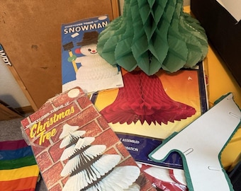Vintage Honeycomb Tissue Decorations Snowman, Tree Bell, Bells (4) NEW