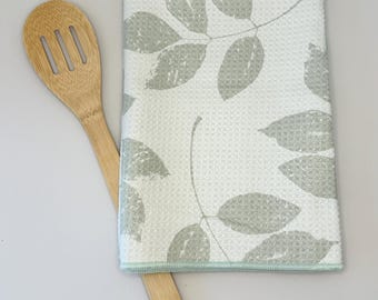 Paño de cocina botánico / Decoración de cocina con estampado de hojas verdes