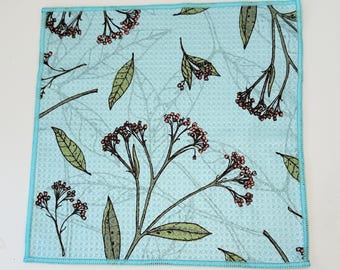 Paño de cocina con diseño de flores silvestres azules / Trapo de cocina dibujado a mano