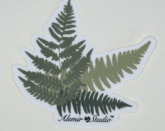 Pegatina de helecho del bosque / Arte original para botella de agua / Calcomanía botánica impermeable