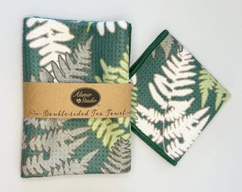 Juego de toallas de cocina con estampado de helechos / Toalla de cocina de microfibra con arte botánico