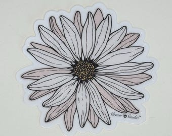 Pegatina de margarita rosa / Calcomanía original de arte floral dibujada a mano para botella de agua