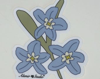 Pegatina de flor nomeolvides azul / Calcomanía floral original dibujada a mano para botella de agua