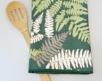 Paño de cocina con diseño de helecho verde botánico / Arte funcional original para la cocina / Toalla grande de microfibra