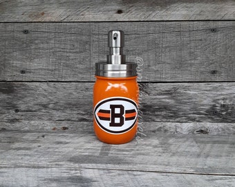 Orange Cleveland Browns Football Mason Jar: Add On Soap Dispenser, Coin Jar, Toothbrush Lid, Hanging Lid