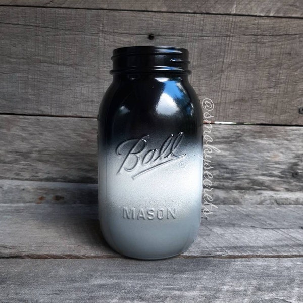 After Midnight Black, White & Light Gray Ball Painted Mason Jar: Add On Soap Dispenser, Coin Jar, Toothbrush Lid, Hanging Lid