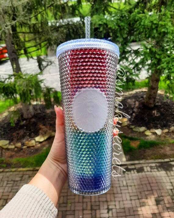 rainbow studded starbucks cup