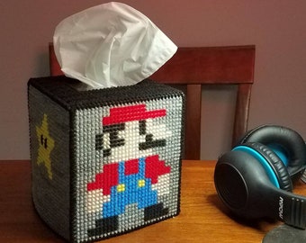 Tissue Box Cover; Super Mario Brothers; Luigi; Nintendo; Video Game; Pixel; Gamers; Nerd; Decor