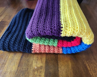 Multicolored Baby Blanket; Rainbow; Crochet; Knit; Red Orange Yellow Green Blue Purple; Baby Boy; Baby Girl