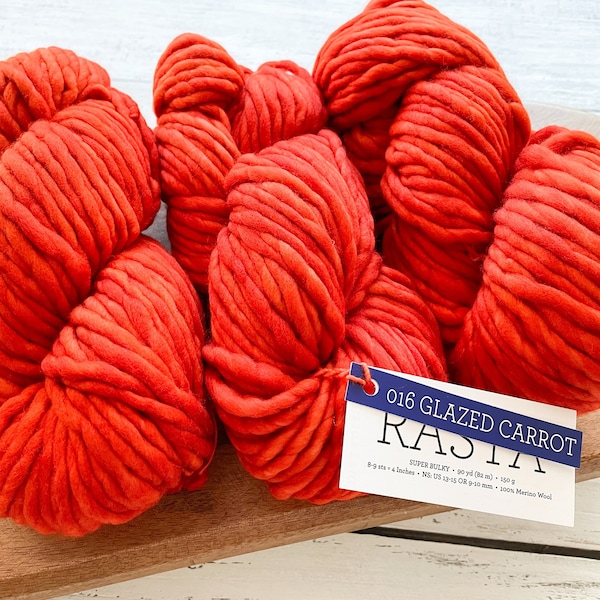 Malabrigo RASTA - GLAZED CARROT |Super Bulky Yarn, Single Ply, 100% Merino Wool, Malabrigo Yarn, Gift for Knitters or Crocheters