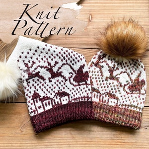 KNITTING PATTERN: The Silent Night Beanie / 2 Knit Hat Patterns, Stranded Colorwork Knitting Patterns ,Worsted Knit Pattern,Instant Download