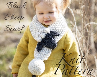 KNITTING PATTERN: Black Sheep Scarf Knit Pattern,Animal Toddler/Child Scarf Knitting Pattern,Sheep Scarf Knit Pattern,Lamb Knit Pattern