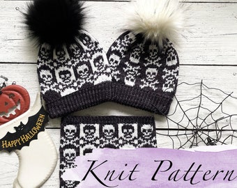 KNITTING PATTERN: The Halloweenie Beanie /  2 Knit Hat Patterns, Stranded Colorwork Knitting Patterns ,Worsted Knit Pattern,Instant Download