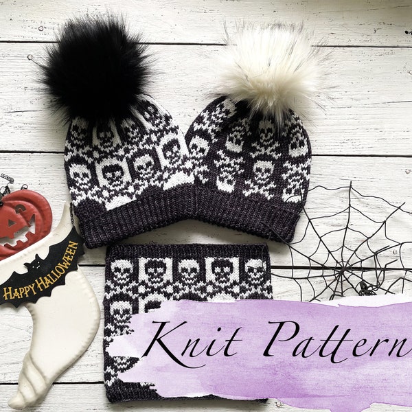 KNITTING PATTERN: The Halloweenie Beanie /  2 Knit Hat Patterns, Stranded Colorwork Knitting Patterns ,Worsted Knit Pattern,Instant Download