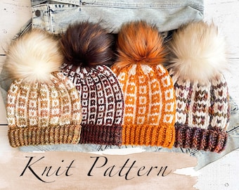 KNITTING PATTERN: The Love Squared Beanie /Knit Hat Pattern Worsted, Light Bulky, Bulky, Super Bulky, Stranded Colorwork, Instant Download