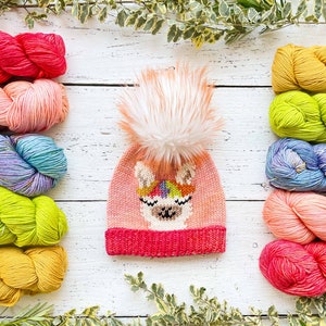 KNITTING PATTERN: Woolly Llama Beanie / Knit Hat Pattern, Duplicate Stitch Knitting, Worsted weight hat knitting pattern, Instant Download