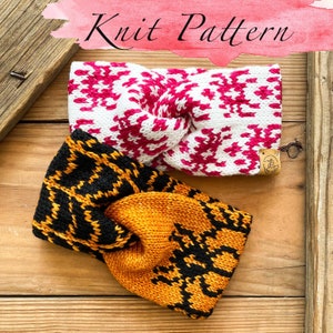 KNITTING PATTERN: The Fiber Web Headband / 2 Knit Ear Warmer Patterns, Halloween Stranded Colorwork Knitting Patterns ,Worsted Knit Pattern