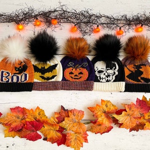 KNITTING PATTERN: Spooktacular Beanie Collection / 5 Knit Hat Patterns,Duplicate Stitch Knitting,Worsted Halloween patterns,Instant Download