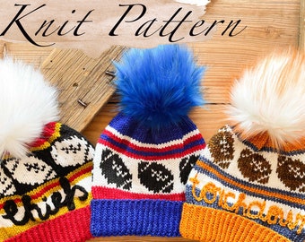 KNITTING PATTERN: Touchdown Beanie /Football Knit Hat Patterns,2 Stranded Colorwork Hat Patterns,Worsted Weight KnitPattern,Instant Download