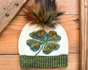 KNITTING PATTERN: Irish Luck Beanie / Knit Hat Pattern,Duplicate Stitch Knitting,Worsted weight St.Patricks Day hat pattern,Instant Download