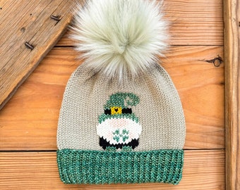 KNITTING PATTERN: Irish Gnome Beanie /Knit Hat Pattern,Duplicate Stitch Knitting,Worsted weight St.Patricks Day hat pattern,Instant Download