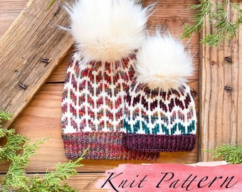 KNITTING PATTERN: Knit Stitch Beanie /Knit Hat Patterns, Stranded Colorwork, Worsted weight Hat Patterns Baby to Adult, Instant Download