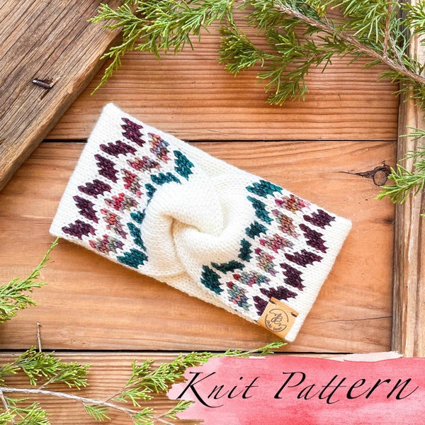 KNITTING PATTERN: Knit Stitch Headband /Knit Ear Warmer Pattern, Stranded Colorwork, Worsted weight Pattern, Ear Warmer, Instant Download