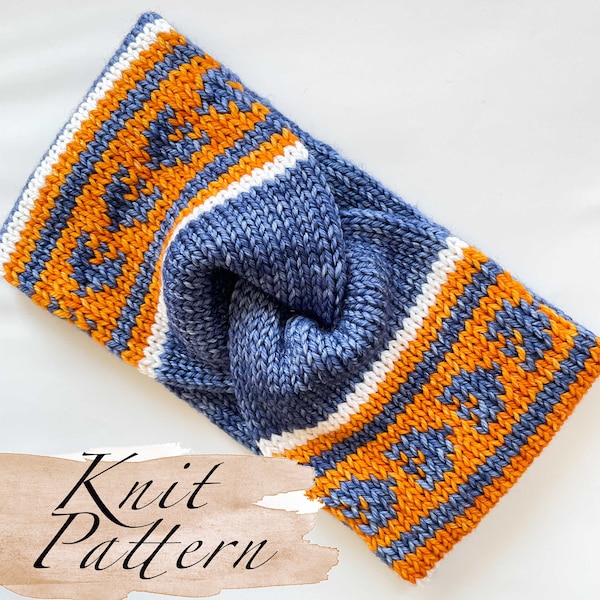 KNITTING PATTERN: Touchdown Headband /Football Knit Earwarmer Pattern,Stranded Colorwork Knitting ,Worsted Weight Pattern,Instant Download