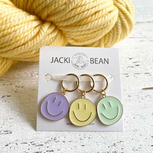 Be Happy Knitting Crochet Stitch Markers, Be Happy Progress Keepers, Set of 3 Stitch Markers, Positivity Charms