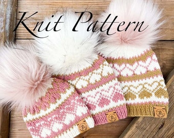 KNITTING PATTERN: The Sweetheart Beanie/Knit Hat Pattern,Adult/Child/Baby Knitting Pattern,Light Bulky/Worsted Knit Pattern,Instant Download