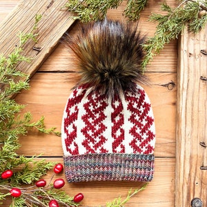 KNITTING PATTERN: The Nordic Cables Beanie /Knit Hat Pattern, Stranded Colorwork, Worsted weight Hat Patterns, Fair Isle, Instant Download