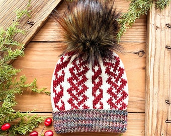 KNITTING PATTERN: The Nordic Cables Beanie /Knit Hat Pattern, Stranded Colorwork, Worsted weight Hat Patterns, Fair Isle, Instant Download