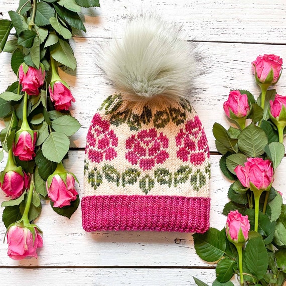 KNITTING PATTERN: Rose Garden Beanie /knit Hat Pattern, Stranded