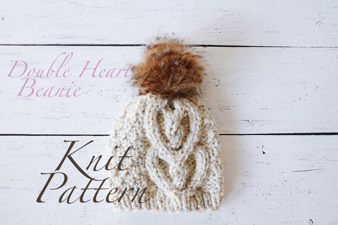 KNITTING PATTERN the Double Heart Hat Knit Pattern, Beanie Knitting