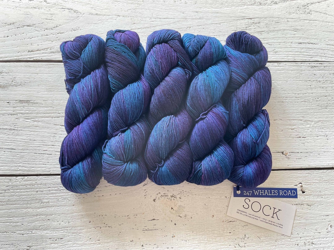 Malabrigo SOCK WHALES ROAD Fingering Weight Yarn, 3 Ply, 100 Superwash