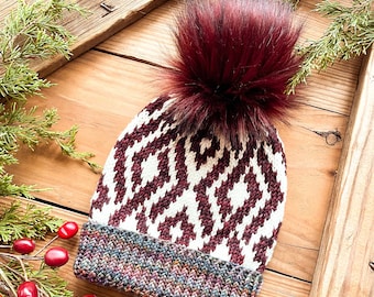 KNITTING PATTERN: The Celtic Cables Beanie /Knit Hat Pattern, Stranded Colorwork, Worsted weight Hat Patterns, Fair Isle, Instant Download
