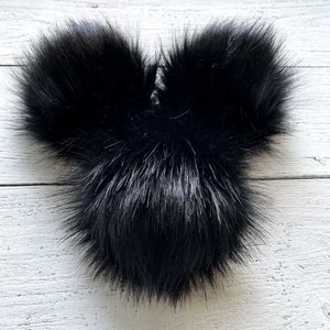 Black LUXURY 8&quot; Faux FUR Pom Pom, Large Faux Fur Pom for Hat, Beanie Faux Fur Pom Poms, Handmade USA, Black Pom Pom, True Black Pom