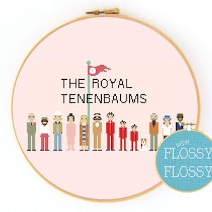Wes Anderson - Royal Tenenbaums - Character Lineup - Cross Stitch/Embroidery Hoop Pattern - PDF Instant Digital Download