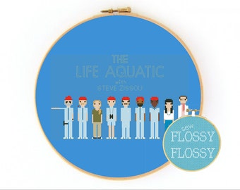 Wes Anderson - The Life Aquatic with Steve Zissou - Character Lineup - Cross Stitch/Embroidery Hoop Pattern - PDF Instant Digital Download