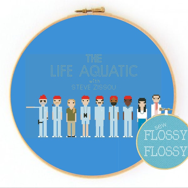 Wes Anderson - The Life Aquatic with Steve Zissou - Character Lineup - Cross Stitch/Embroidery Hoop Pattern - PDF Instant Digital Download