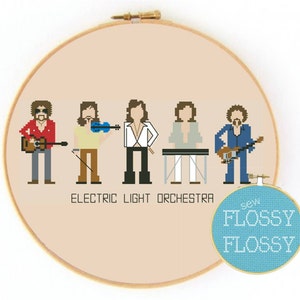 Electric Light Orchestra - Jeff Lynne, Mik Kaminski, Bev Bevan, Richard Tandy, Kelly Groucutt - Cross Stitch Pattern - PDF Instant Download