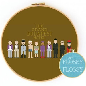 Wes Anderson - GBH Character Lineup - Cross Stitch/Embroidery Hoop Pattern - PDF Instant Digital Download