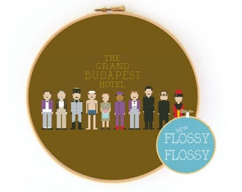 Wes Anderson - GBH Character Lineup - Cross Stitch/Embroidery Hoop Pattern - PDF Instant Digital Download