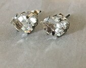 Goshenite Earrings in Sterling Silver 1ct Oval 9x7mm Fancy Checkerboard Cut