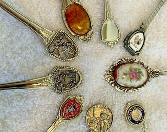 Vintage Souvenir Spoons Lot of 9 Amana Iowa Enamaled Rose Colo Minn TX