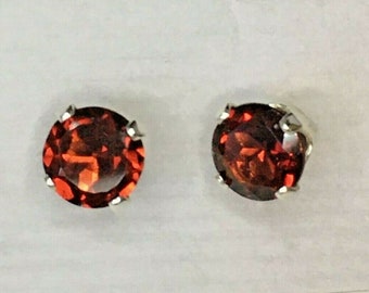Garnet Earrings in Sterling Silver 4 Prong Setting 6mm matched stones January