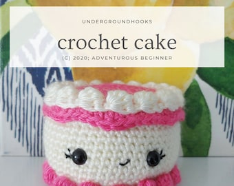 Crochet Cake Pattern - Pink Kawaii Birthday Cake Amigurumi - Beginner Crochet Plushie - Cream Chibi Iced Cake Stuffie