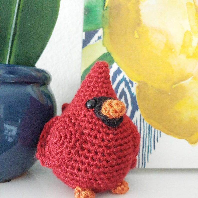 Chubby Cardinal Pattern Bird Amigurumi Easy Beginner Crochet Plushie Illinois State Bird Lover image 6